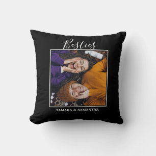 Besties BFF Photo Best Friend Name Black Throw Pillow