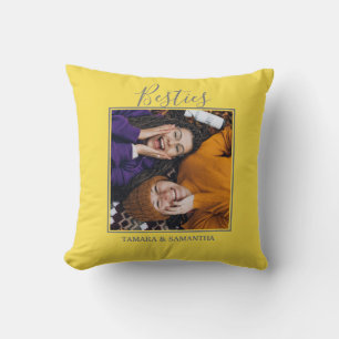Besties BFF Photo Best Friend Name Yellow Throw Pillow