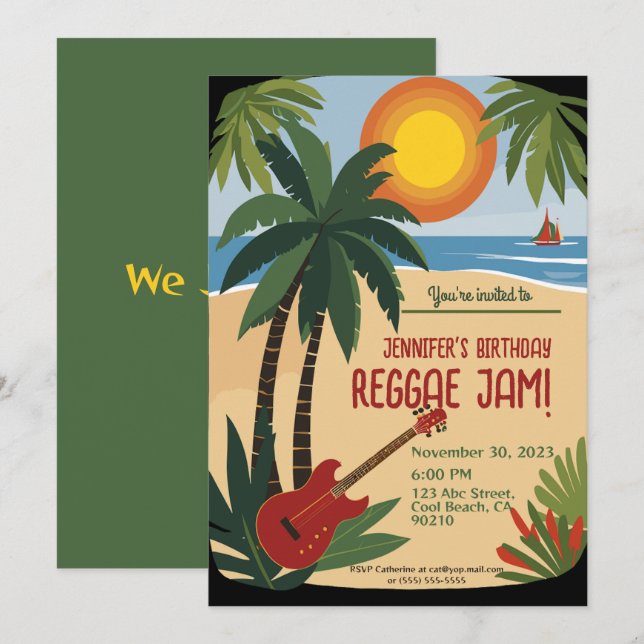 Bestie's Birthday Reggae Jam Personalized Invitation (Front/Back)