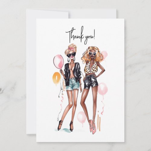 Besties black curly girl leopard print high heels  thank you card