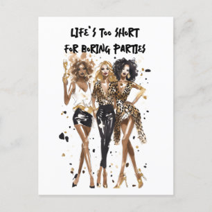 Besties black curly girls leopard print watercolor postcard