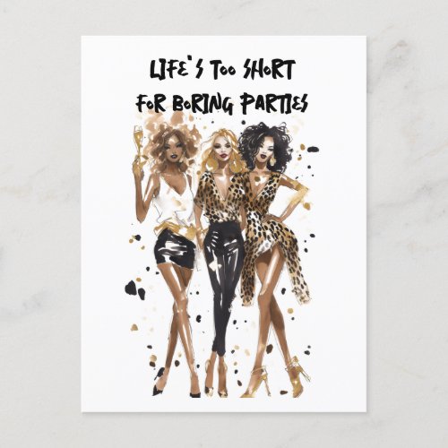 Besties black curly girls leopard print watercolor postcard
