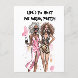 Besties black girls leopard and pink outfit party postcard