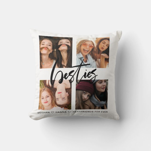 Besties black photo collage best friends throw pillow (Front)