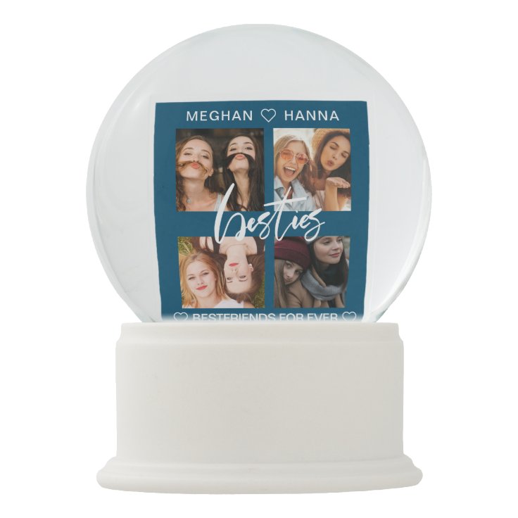 Besties blue photo collage best friends Snow Globe | Zazzle