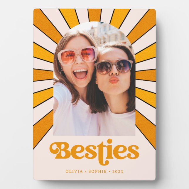 Besties | Boho Retro Sun and Photo Best Friends Plaque (Front)