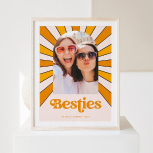 Besties   Boho Retro Sun and Photo Best Friends Poster