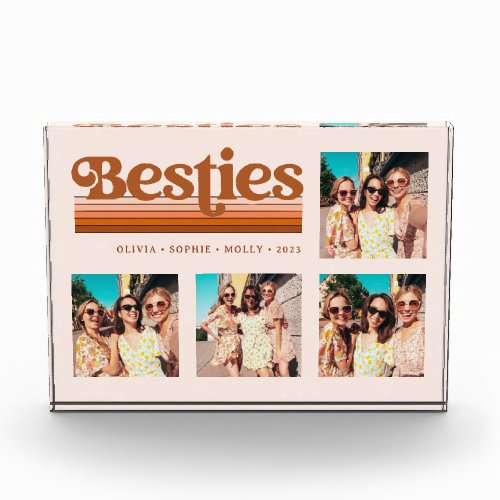 Besties  Boho Retro Terracotta Text and Stripes Photo Block