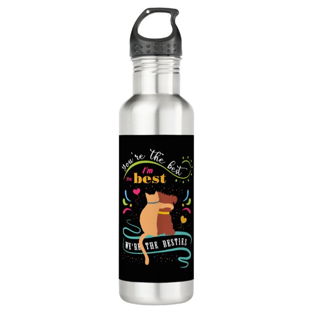 Besties Cat and Dog Funny Quote Stainless Steel Water Bottle (Front)