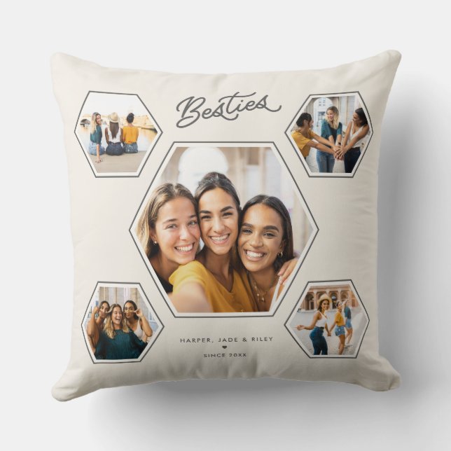 Besties Custom 10 Photo Collage Handwritten Script Throw Pillow (Back)