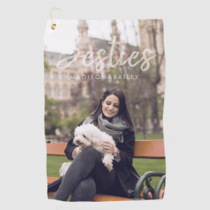 Besties Custom Pet Photo and Name Typography Golf Towel