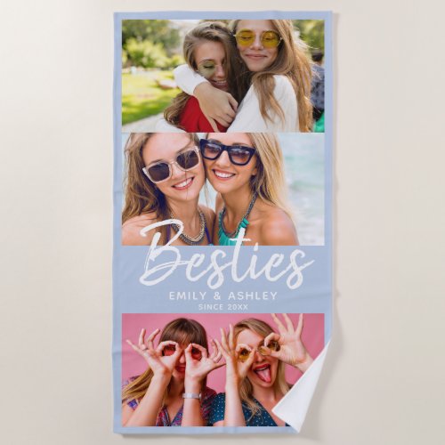 Besties Custom Photo BFF Friends Modern Fun Blue B Beach Towel