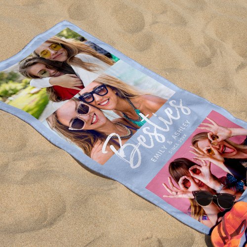 Besties Custom Photo BFF Friends Modern Fun Blue Beach Towel