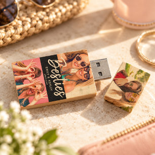 Besties Custom Photo BFF Friends Modern Lilac Fun Wood Flash Drive