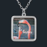 Besties Cute Chic Fun Pink Flamingo Friends Photo Silver Plated Necklace<br><div class="desc">Who says flamingos can’t have fun with their favorite pal? Enjoy this entertaining image whenever you wear this stunning, colorful photography charm necklace of two pink flamingos playing around. This necklace comes in small, medium and large sizes, as well as both square and circle shapes. You can order this necklace...</div>