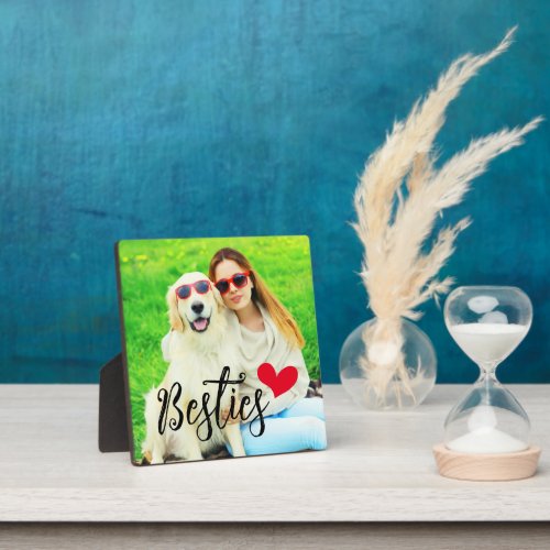 Besties Cute Dog Mom Red Heart Photo Plaque