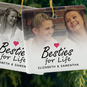 Besties for Life Script Best Friends Forever Photo Ceramic Ornament
