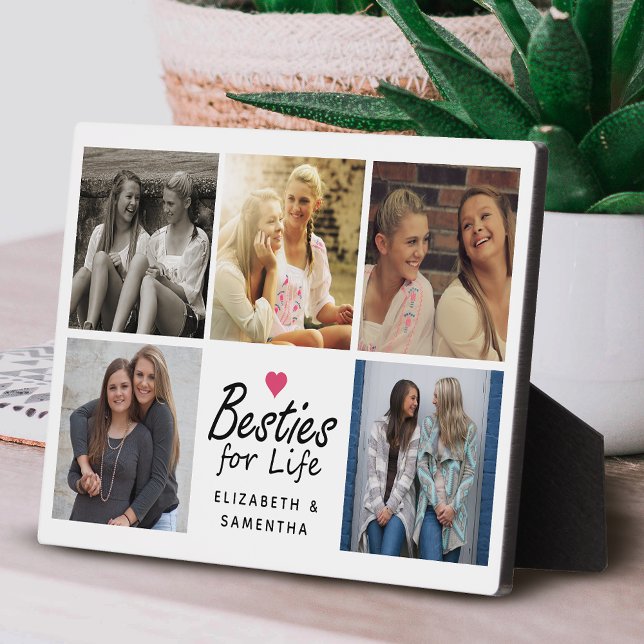 Besties For Life Script Best Friends Photo Collage Plaque (Creator Uploaded)