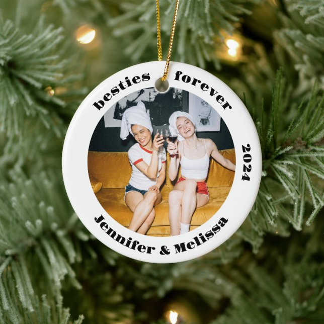 Besties Forever Best Friend Photo Christmas Ceramic Ornament (Tree)