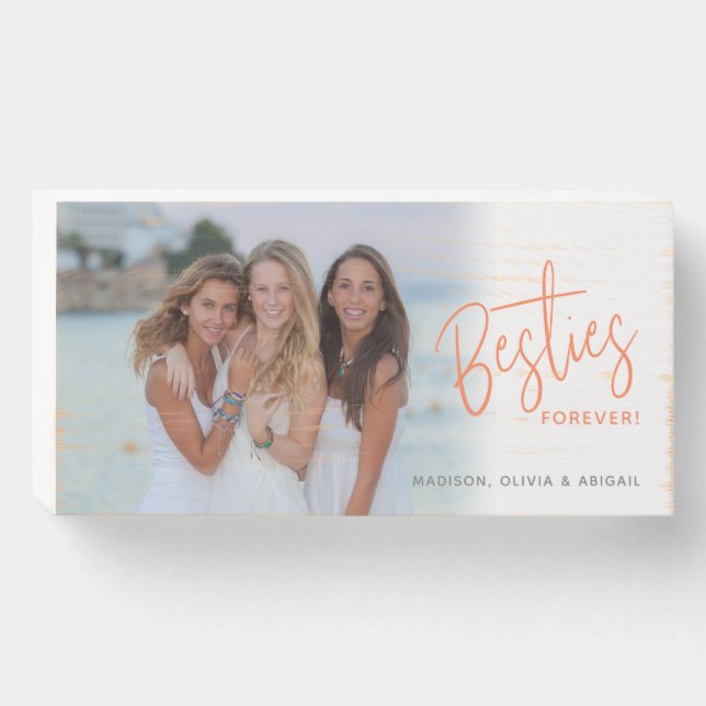 Besties Forever Best Friends Orange Photo Wooden Box Sign (Front Horizontal)