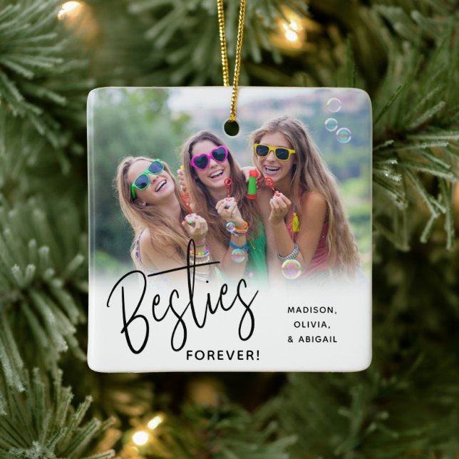 Besties Forever Best Friends Script Photo Ceramic Ornament (Tree)