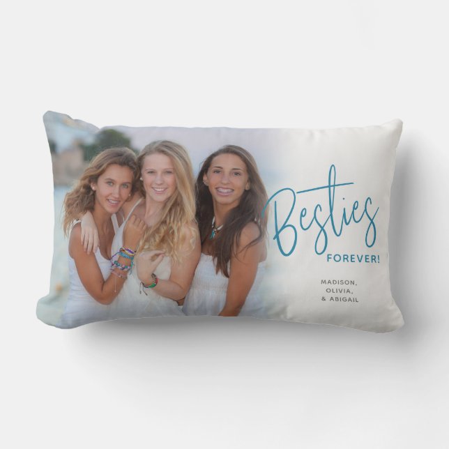 Besties Forever Best Friends Teal Photo Lumbar Pillow (Front)