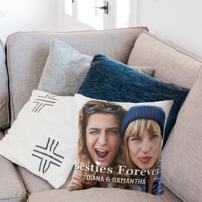 Besties Forever, BFF 2 Custom Photo, Modern, Cute  Throw Pillow (Creator Uploaded)