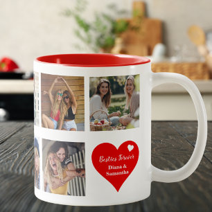 Besties Forever, BFF 9 Custom Photo & Heart,Modern Two-Tone Coffee Mug