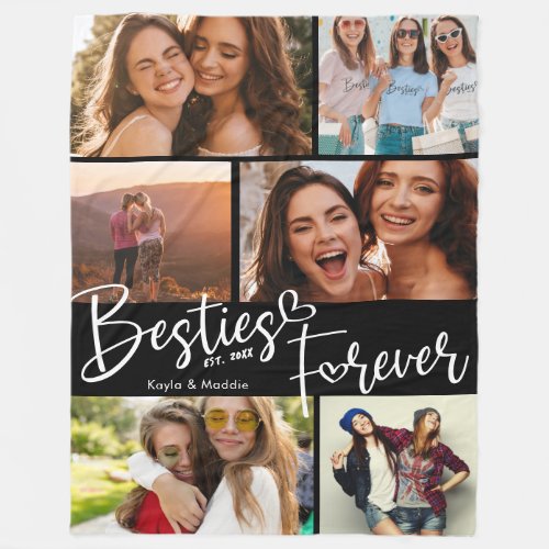 Besties Forever BFF Modern Script Photo Collage Fleece Blanket