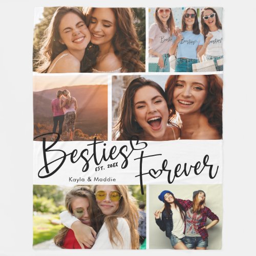 Besties Forever BFF Modern Script Photo Collage Fleece Blanket