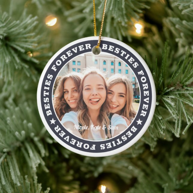 Besties Forever BFF Simple Modern Custom Photo Ceramic Ornament (Tree)