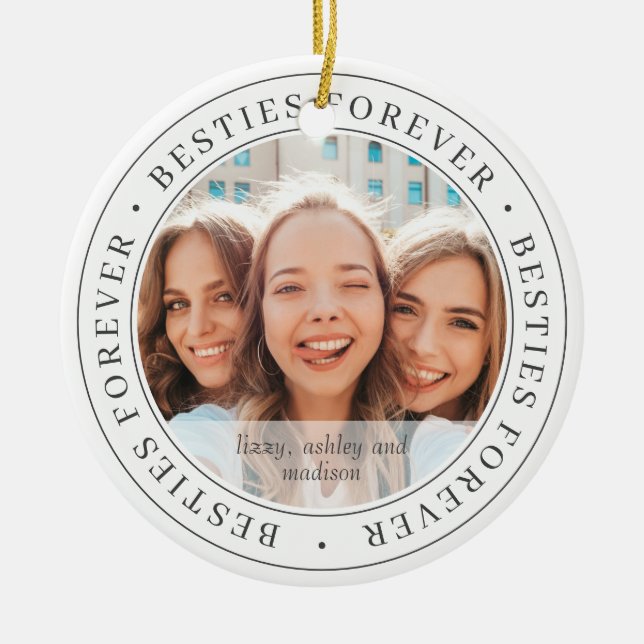 Besties Forever BFF Simple Modern Custom Photo Ceramic Ornament (Front)