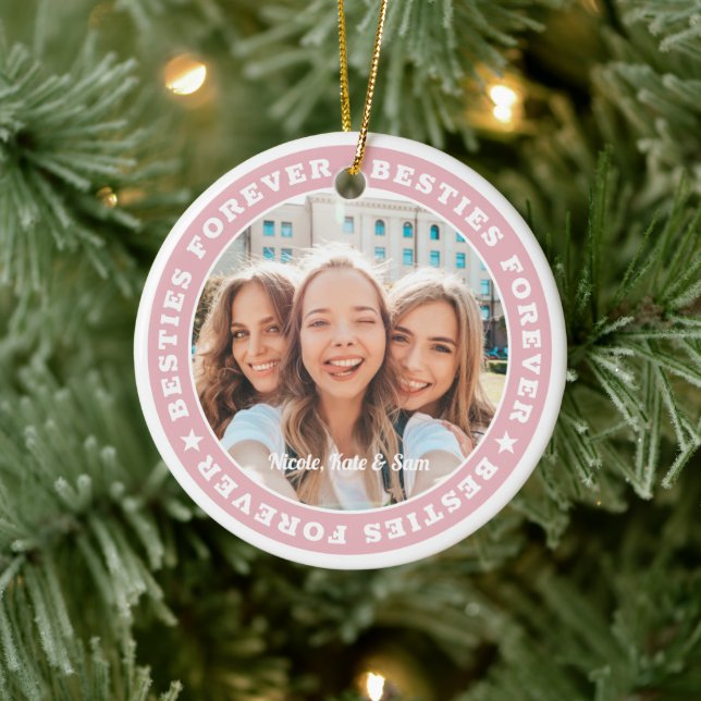 Besties Forever BFF Simple Modern Custom Photo Ceramic Ornament (Tree)