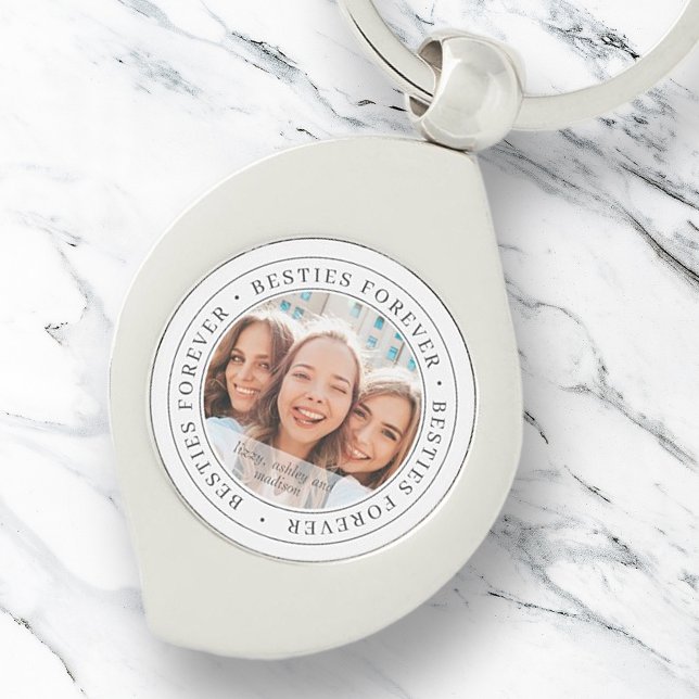 Besties Forever BFF Simple Modern Custom Photo Keychain (Creator Uploaded)
