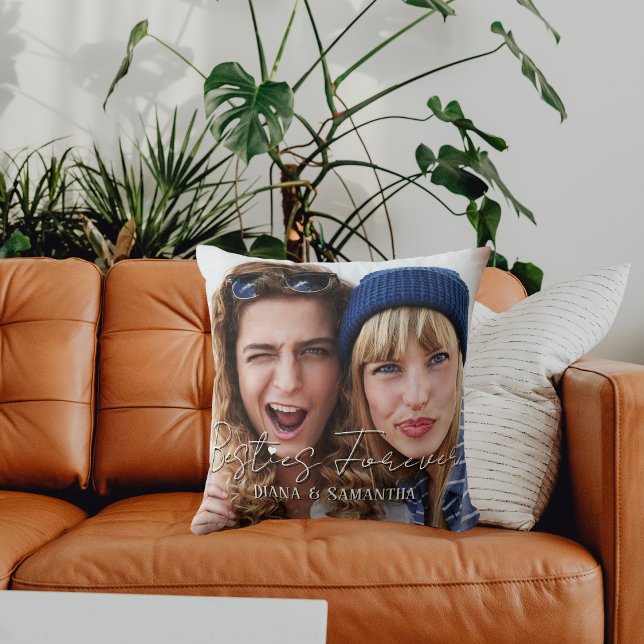 Besties Forever Custom Photo BFF Modern Cute  Throw Pillow (Creator Uploaded)