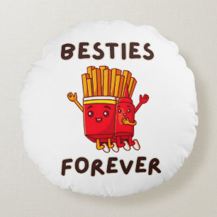 Besties Forever Cute Ketchup French Fries Round Pillow