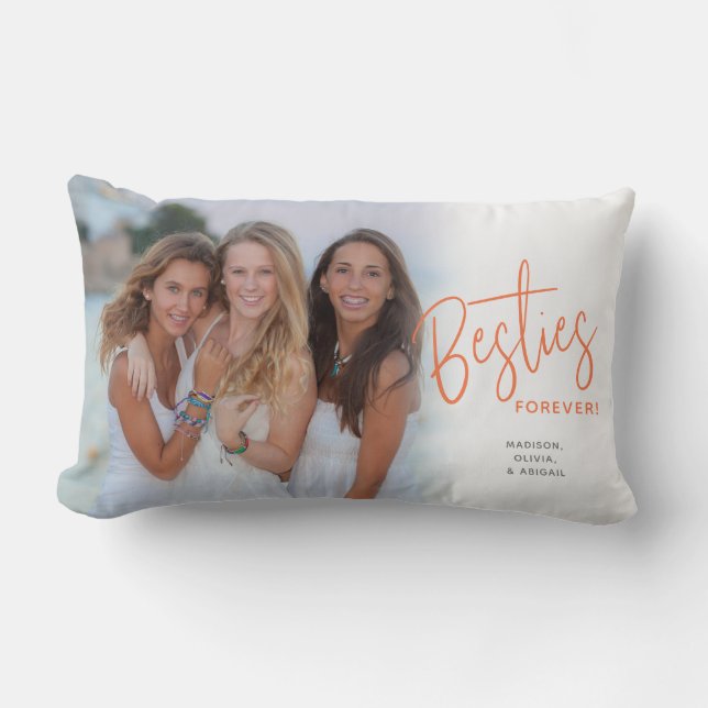 Besties Forever Girl Friends Orange Photo Lumbar Pillow (Front)