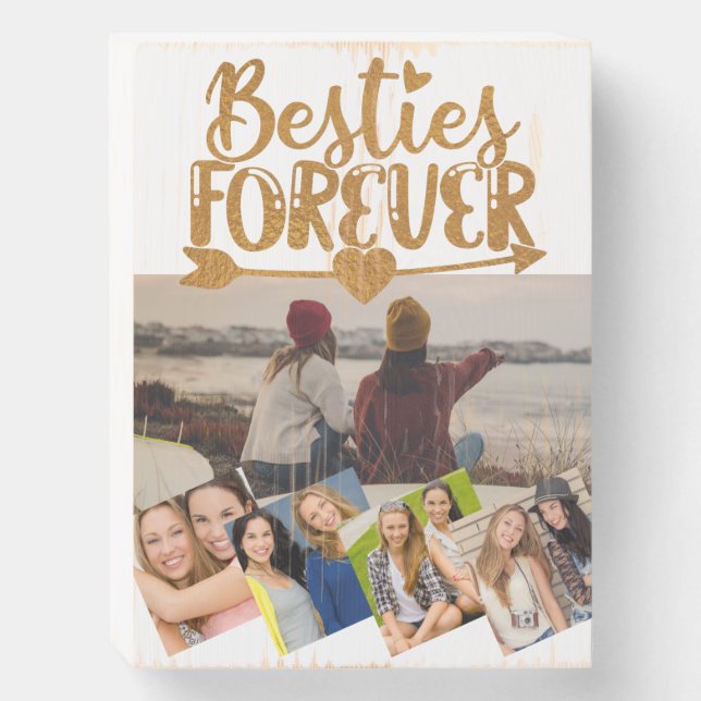 Besties Forever Gold Foil 4 Photo Wood Box Sign (Front Vertical)