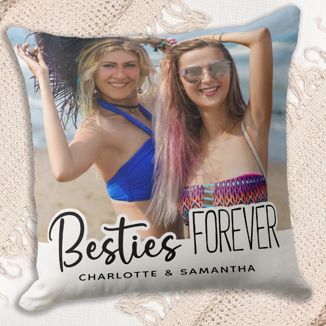 Besties Forever Personalized 2 Photo Best Friends Throw Pillow (Creator Uploaded)