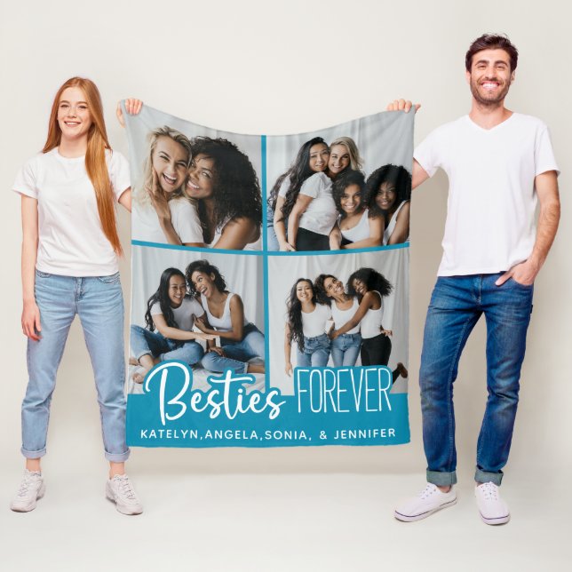 Besties Forever Personalized 4 Photo Collage Fleece Blanket (In Situ)