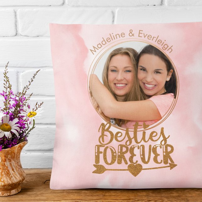 Besties Forever Photo Best Friends Throw Pillow (Creator Uploaded)
