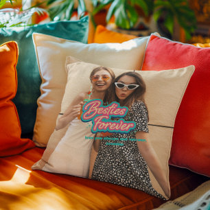 Besties Forever Retro Lettering Photo Throw Pillow