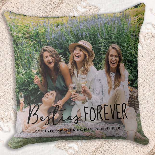 Besties Forever Trendy Best Friends 2 Photo Throw Pillow (Creator Uploaded)