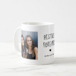 Besties Forever | Two Photo Handwritten Text Coffee Mug<br><div class="desc">This simple and stylish black and white mug says "Besties Forever" in trendy,  handwritten black text with a matching heart and a spot for your names. There is also room to show off two of your favorite personal photos for a gift your best friend will love.</div>
