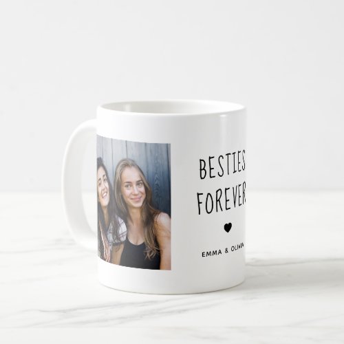 Besties Forever  Two Photo Handwritten Text Coffee Mug