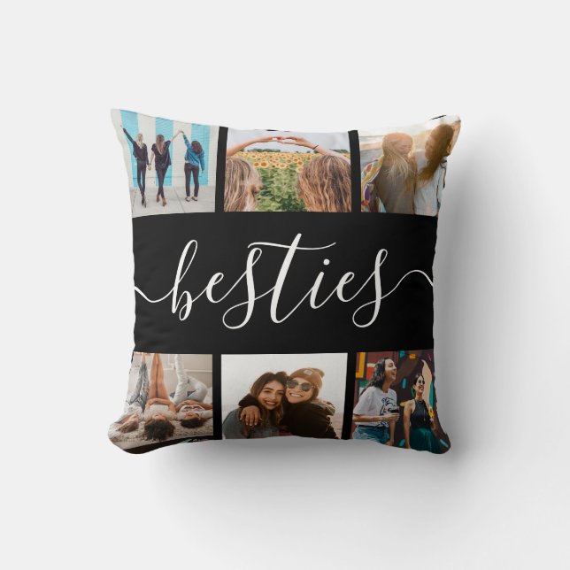 Besties Friend Photo Collage Throw Pillow (Front)