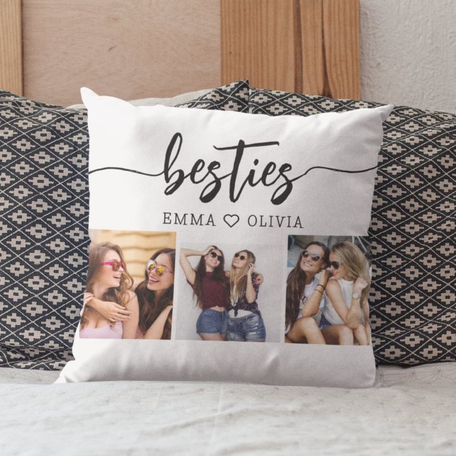 Besties Friends 3 Photo Friendship Collage  Throw Pillow (Creator Uploaded)