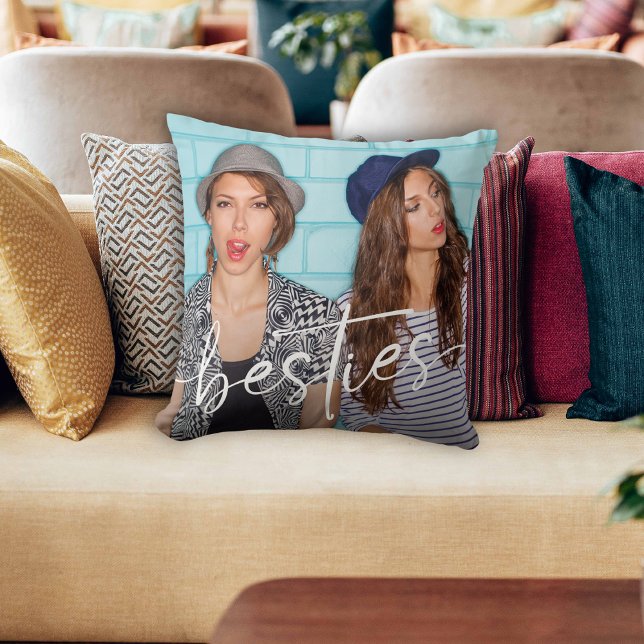 Besties Friends Modern Chic Calligraphy Script Throw Pillow (Creator Uploaded)