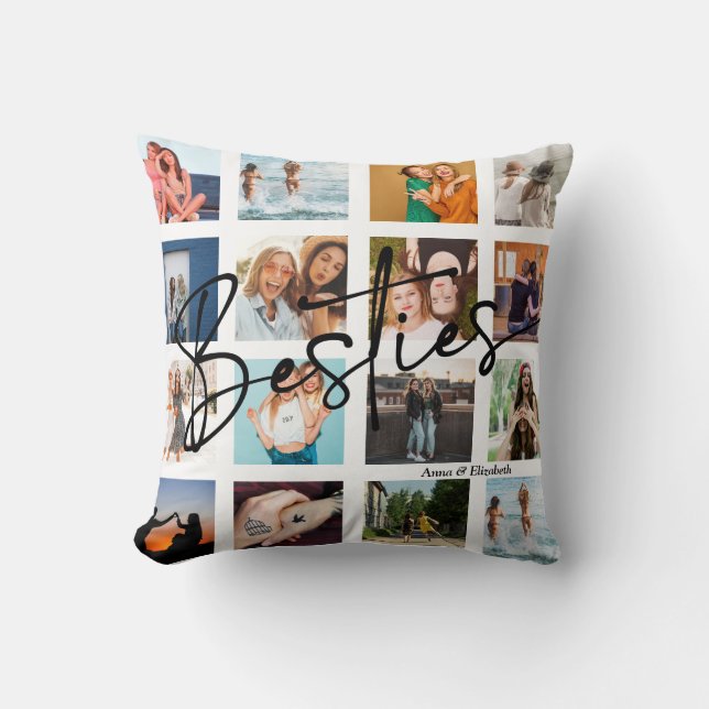 Besties Gift BFF Photo Collage Custom Personalized Throw Pillow (Front)