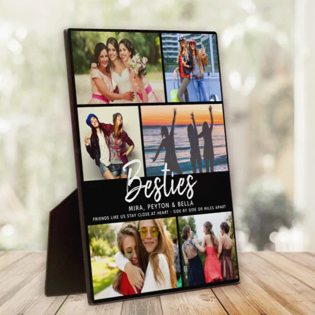 BESTIES Gift for Best Friends Script Photo Collage Plaque